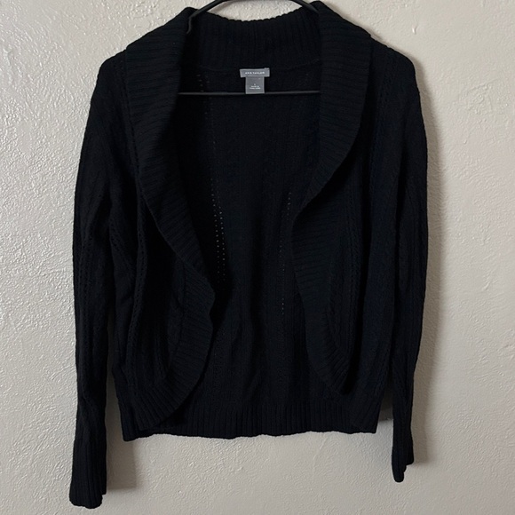 Ann Taylor Open Knit Sweater Cardigan Black Large - Picture 1 of 5